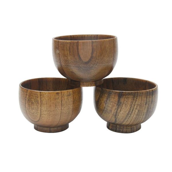 

4pcs rice soup children wooden bowl noodles fruit ice cream snack container japanese style round kids tableware dinner bowls