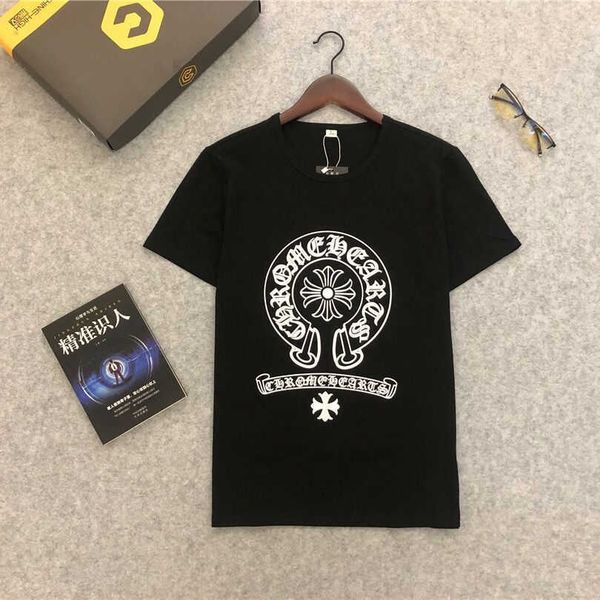 

t-shirt europe station crosin new short men's sleeve fashion many exquisite printing cotton elastic round neck, White;black