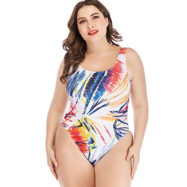 

one-piece suits plus size one piece swimsuit print swimwear large sizes monokini high cut maillot basic bathing suit swimming 2021