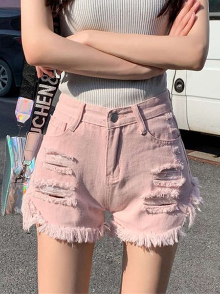 

women's jeans high waist denim shorts 2021 summer loose hole large size show thin wide leg rough edge a-line pants fashion q3pi, Blue