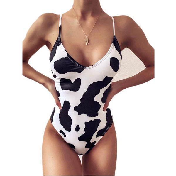

cow print swimsuit for women white and black strapless triquinis 2021 mujer padded one-piece monokini swim backless suits