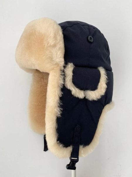 

outdoor wind and rain warm sheep sheared velvet lei feng hat, Blue;gray