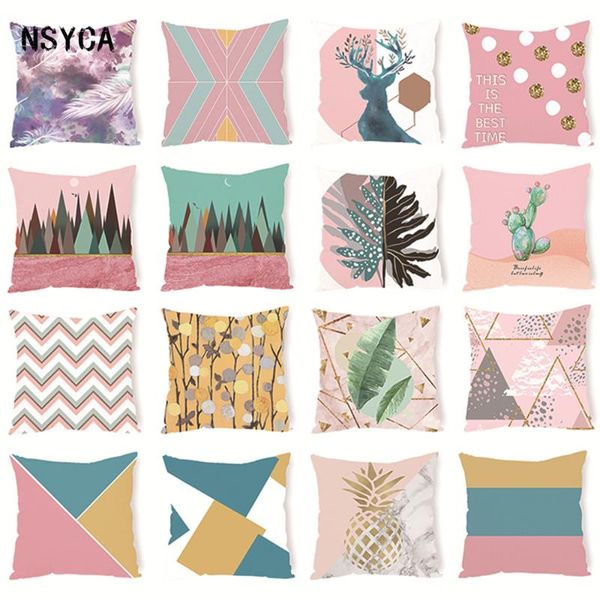 

pillow case pink leaf pillowcase fashion geometry home decoration sofa cushion cover bed car