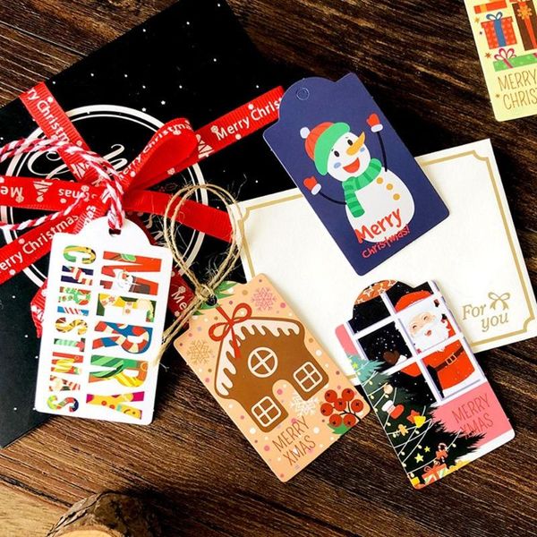 Biglietti d'auguri 48/96/144pcs Merry Christmas Paper Gift Tag Deer Babbo Natale Etichetta Hang Tag Party Decorazioni fai da te Xmas Wrapping