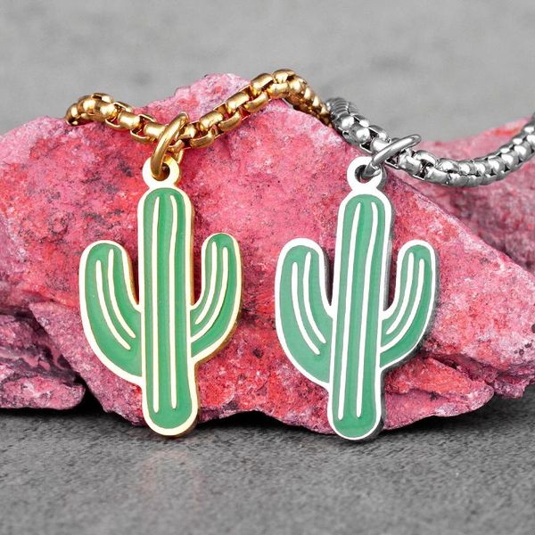 

pendant necklaces cactus ins style stainless steel men women pendants chain for girl boyfriend male jewelry creativity gift wholesale, Silver