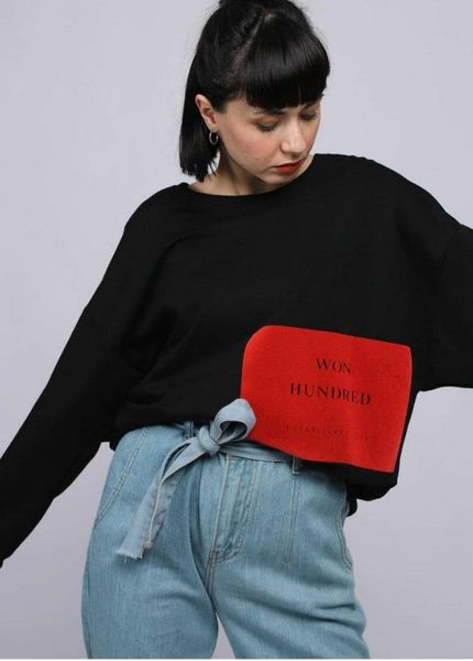 

black sweat with velvet print on the front women's hoodies & sweatshirts