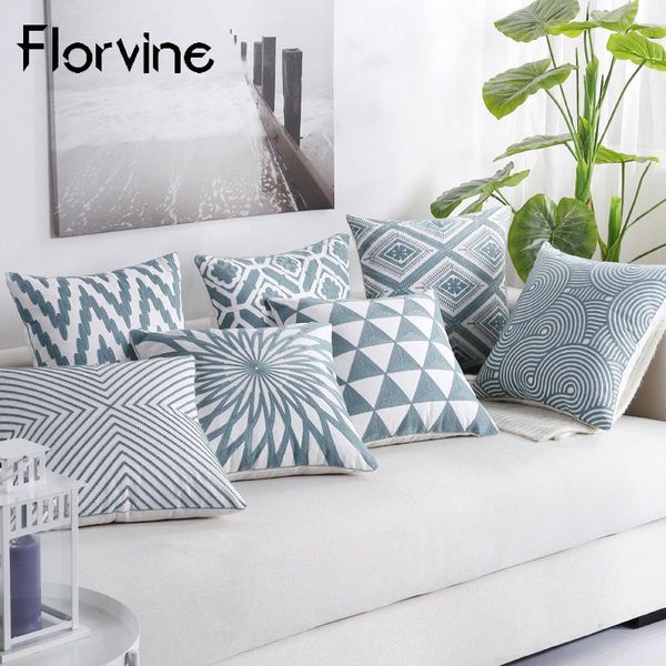 

embroidery blue cushions cover geometric linen decorative pillows 45*45 pillow soft home decor for sofa car chair cushion/decorative
