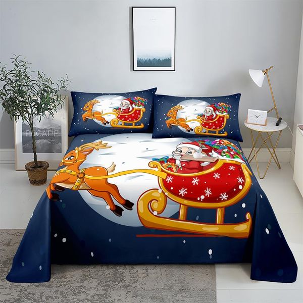 

sheets & sets christmas sled 0.9/1.2/1.5/1.8/2.0m digital printing polyester bed flat sheet with case print bedding set