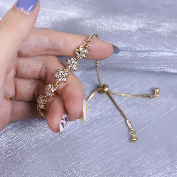 

charm bracelets fashion temperament beautiful zircon petal pentagram bracelet adjustable wedding bridal jewelry female gift, Golden;silver