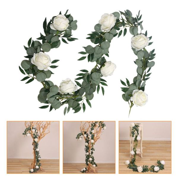 

decorative flowers & wreaths 1pc artificial rose flower rattan green leaf vine home decoration hanging decor