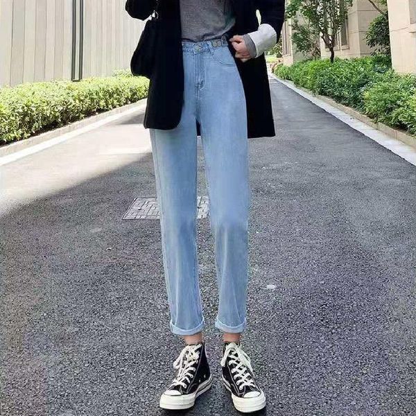 

women's jeans mom high waist casual harem denim pants loose black vintage gray ankle-length baggy women autumn 2021, Blue