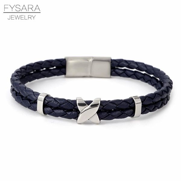 

charm bracelets fysara stainless steel metal magnet buckle x bracelet bangle for women men blue red black browm leather, Golden;silver