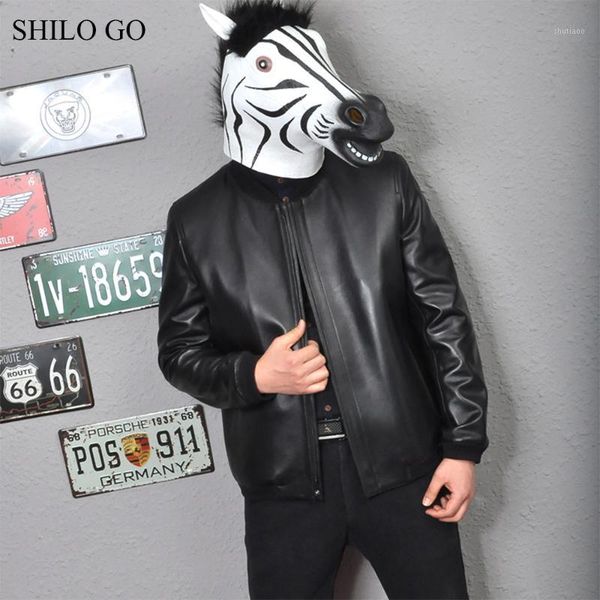 

men's jackets shilo go leather jacket mens spring fashion sheepskin genuine coat o neck casual loose zipper baseball, Black;brown