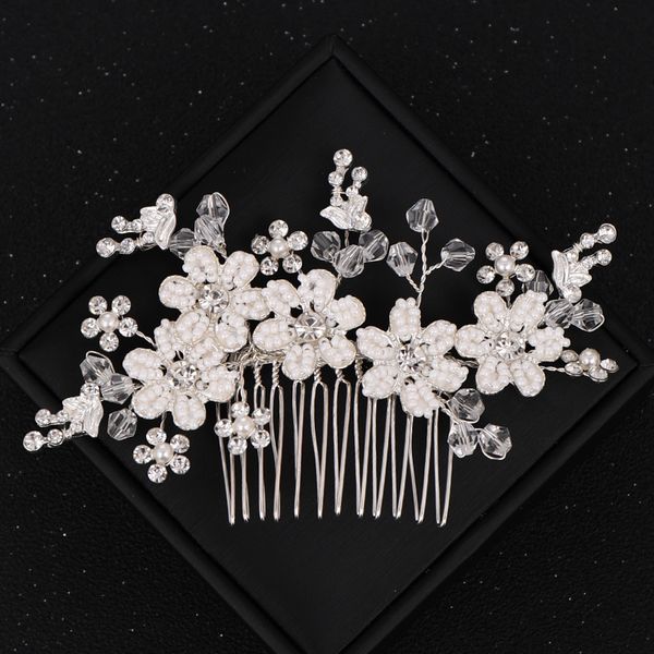 

silver color flower hair combs pearl jewelry women rhinestones hairpins for bridal hair ornament handmade wedding accessoriesdio chan contac, Golden;white