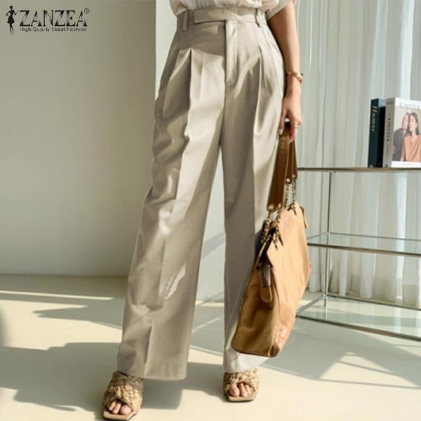 

women's pants & capris zanzea office lady wide leg 2021 fashion women summer pleated pant casual solid loose female zipper pockets suit, Black;white