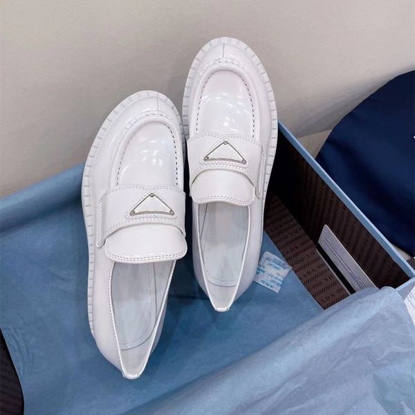 

womens shoes new spring and autumn soft leather platform loafers black lacquer round toe white triangle metal good products you deserve spon
