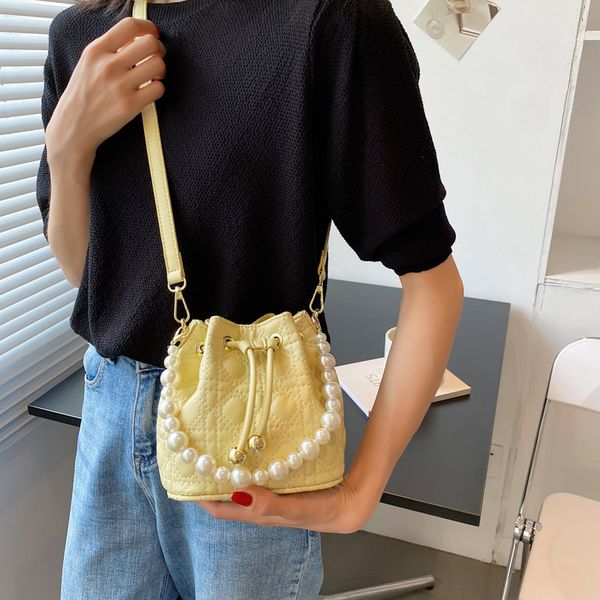 

korean 2021 of ladies embroidery rhomboid pearl new thread version trendy portable bag small bucket one-shoulder diagonal cpfvj