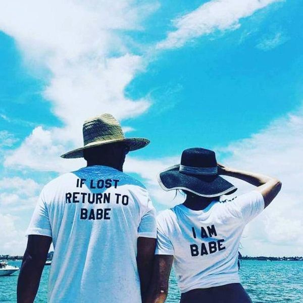 

women's t-shirt rest if lost return to babe/ i am babe couples set couple casual crewneck cotton tees, White