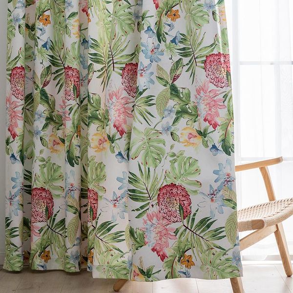 

curtain & drapes modern pattern safflower green leaves printed curtains for living room rainforest tulle blackout rate 80% window drape