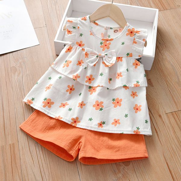 

girl's dresses summer flower print shorts 2pcs clothing sets kid clothes toddler girl for girls awwm, Red;yellow