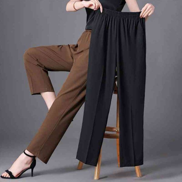 

straight pants women middle-aged summer high waist casual stretch pencil pants female black ankle-length trousers plus size 5 xl, Black;white