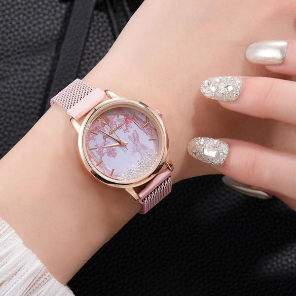 

wristwatches fashion quartz watch alloy mesh strap cartoon printed round dial casual for women girls d88, Slivery;brown