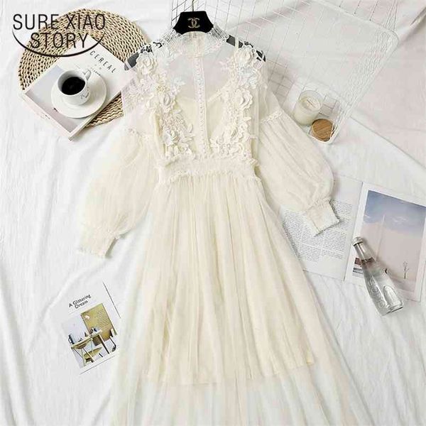 

women lace flower dress arrivals lantern sleeve voile long lady hook princess chic es 2 piece set 12041 210510, Black;gray