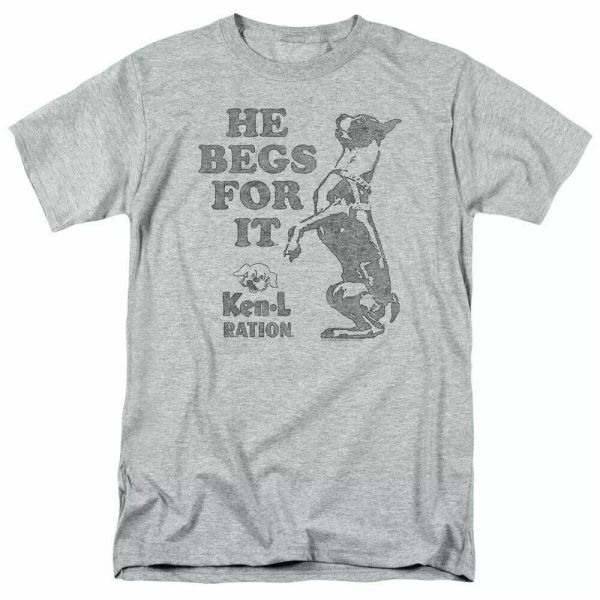 

ken- ration begs t shirt mens licensed dog food treats pet sport gray, White;black