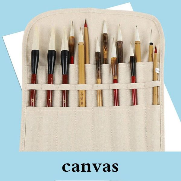 

pencil bag chinese calligraphy brush rolling curtain holder simple portable canvas writing pen case bags
