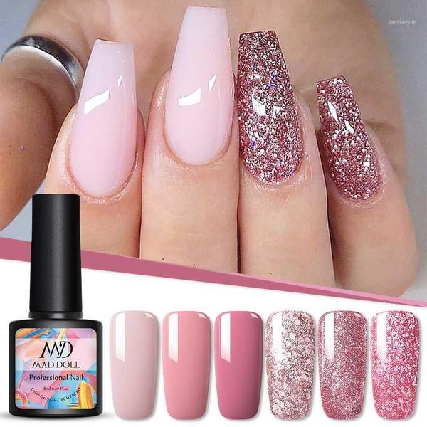 

doll 8ml uv gel nail polish rose gold glitter sequins soak off varnish color diy art varnish1, Red;pink