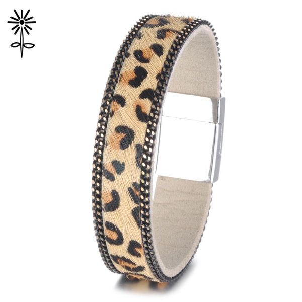 

ginger snap jewelry leopard pattern leather bangles with magnet clasp accessories woman's bracelets b-006 link, chain, Black