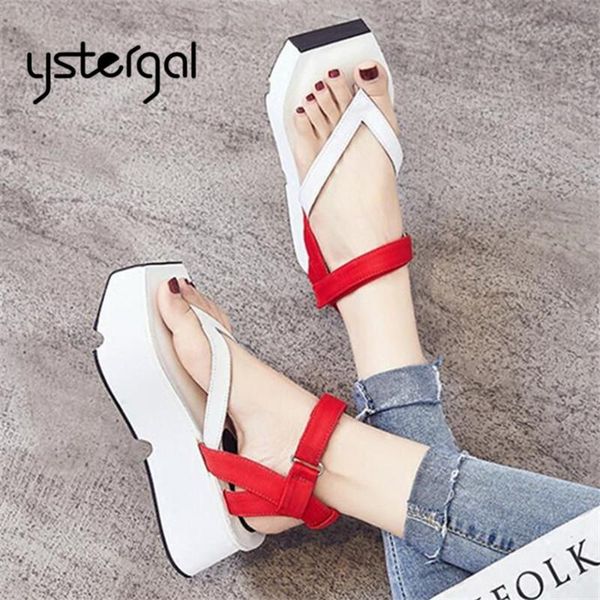

dress shoes ystergal 2021 women sandals 6cm platform woman creepers flip flops casual flat beach gladiator sandal plus size, Black