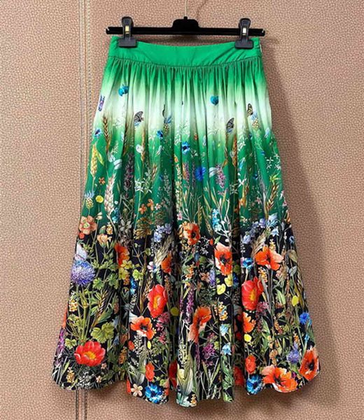 

european and american women's clothing 2021 the spring flower-printed cotton pleated skirt cckf, Black