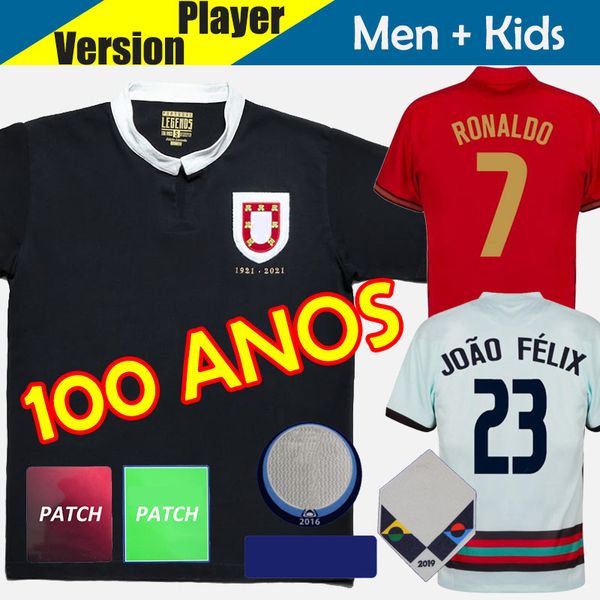 

20 21 portugal centenary 100 anos soccer jersey ronaldo joao felix 2021 2022 player version camisa de futebol kids kit football shirt b.fern, Black;yellow