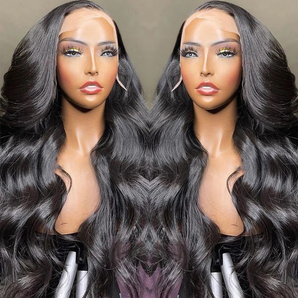

lx brand body wave lace front wig 220 raw wavy lace front human hair wigs for women pre plucked body wave frontal 5x5 lace closure wigsfacto, Black