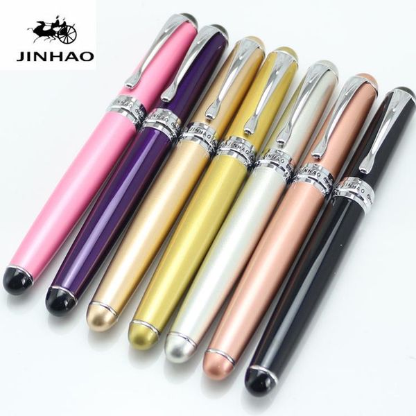 

jinhao 750 golden sands polished ivory white 15 colours marbled roller ball pen without pencil box luxury writing gift pens ballpoint, Blue;orange