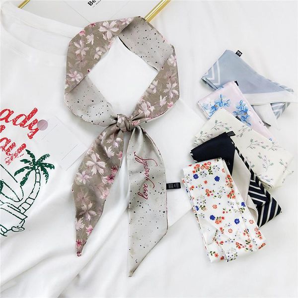 

scarves women narrow long scarf bag handle ribbon headband choker striped floral hair tie bandana chic head satin, Blue;gray