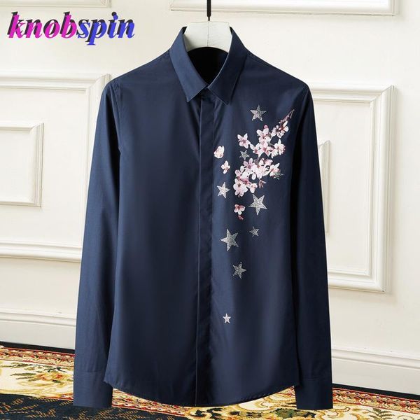 

plus size 3xl 4xl shirt men long sleeve clothes male turn down collar beading printed shirts for brand camisa masculina men's dress, White;black
