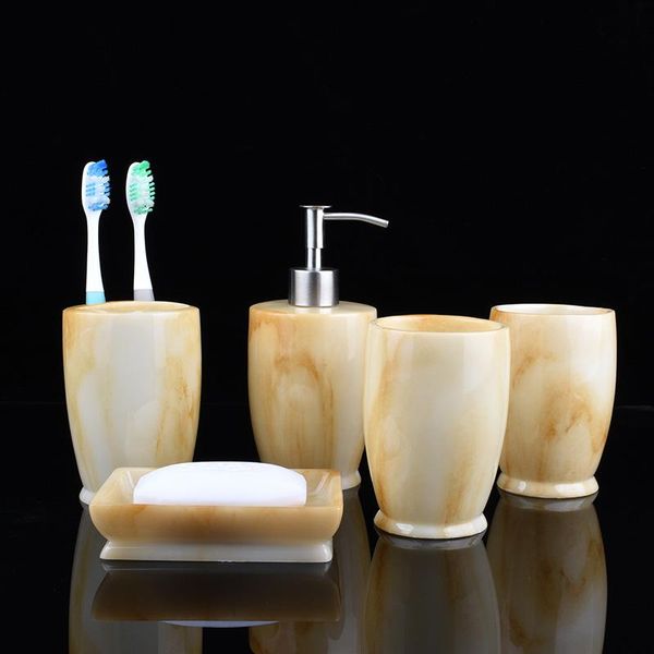 

bath accessory set creative bathroom accessories 5pcs resin organizer marble design lotion bottle tumbler toothbrush holder soap dish