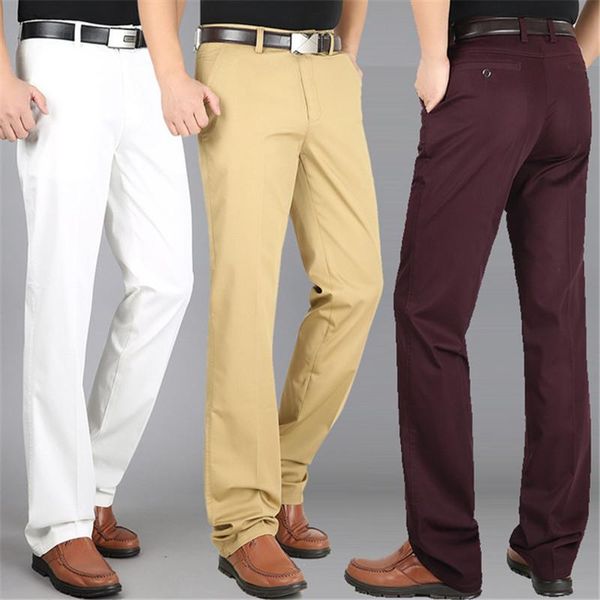 

men's pants 2021 summer casual stretch cotton high waist loose business straight thin middle-aged trouser, Black