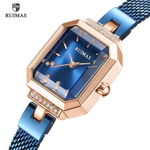 

wristwatches ruimas women's simple rectangle dial quartz watches luxury blue mesh strap wristwatch ladies girl analog watch relogio clo, Slivery;brown