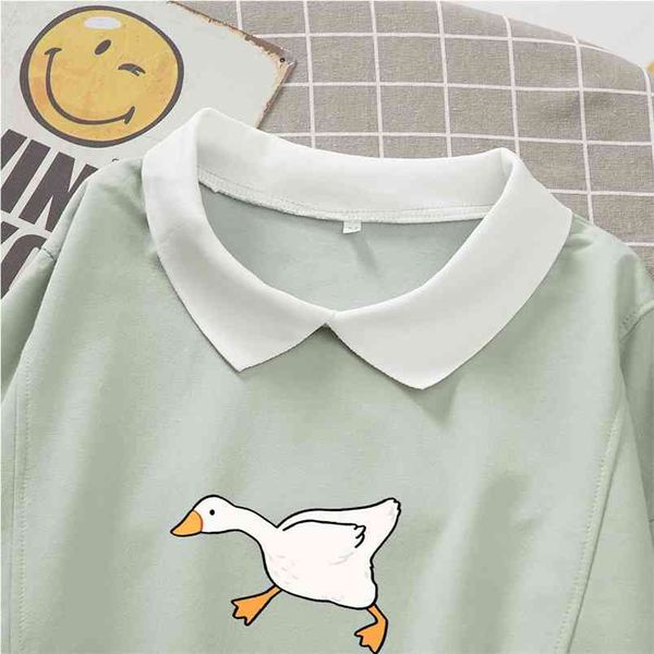 Hoodie Cute Cartoon Print Goose Sweatshirts Plus Size Übergroßer Hoodie Ästhetisches Rosa Herbst Harajuku Sweatshirt 210910