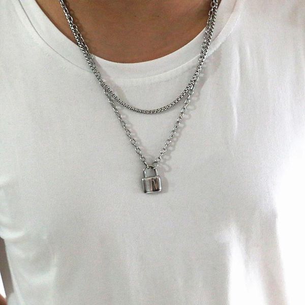 

lock necklace women exaggerated punk style shape pendant long chain necklaces harajuku women's jewelry collares, Silver