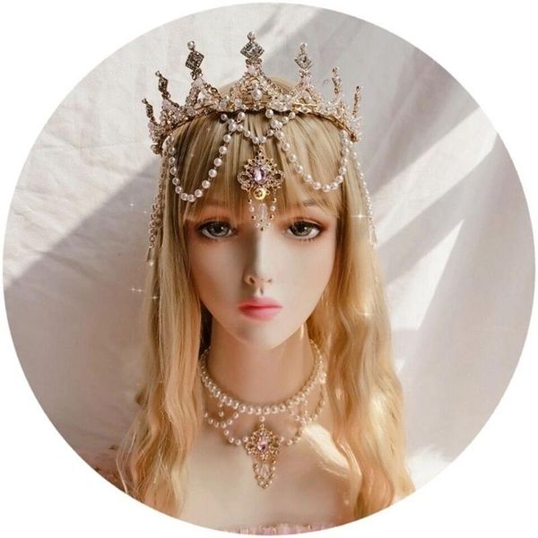 

other event & party supplies handmade kc goddess crown headdress lolita bead chain crystal pearl necklace headpiece tiara bride hair ornamen