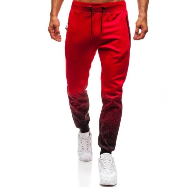 

casual men gradient color drawstring sports jogger pants trousers sweatpants men's, Black