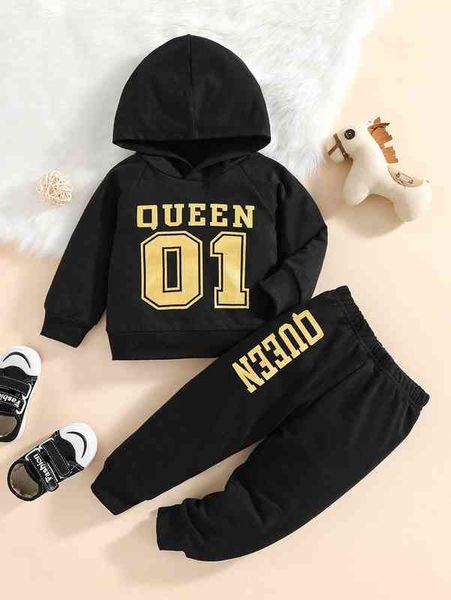 

baby letter graphic raglan sleeve hoodie & sweatpants she, White