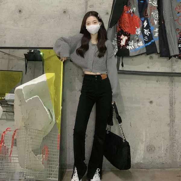 

black micro pull autumn and winter high waist tube loose thin, Blue