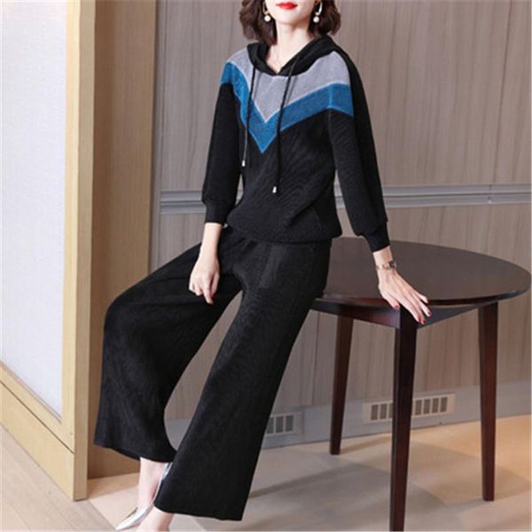 

women's two piece pants miyake fold suit retro autumn and winter style fashionable thick red velvet plus size two-piece clothing, White