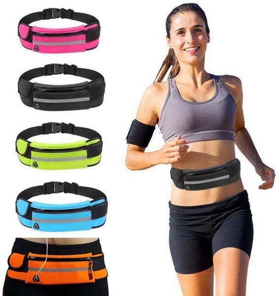 

sport running waist bag waterproof anti-theft phone with earphones hole men women workout packs runners support belt, Black;gray