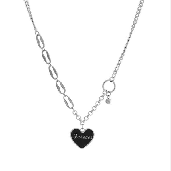 

chains black love stitching shape personalized fashion necklace, Silver